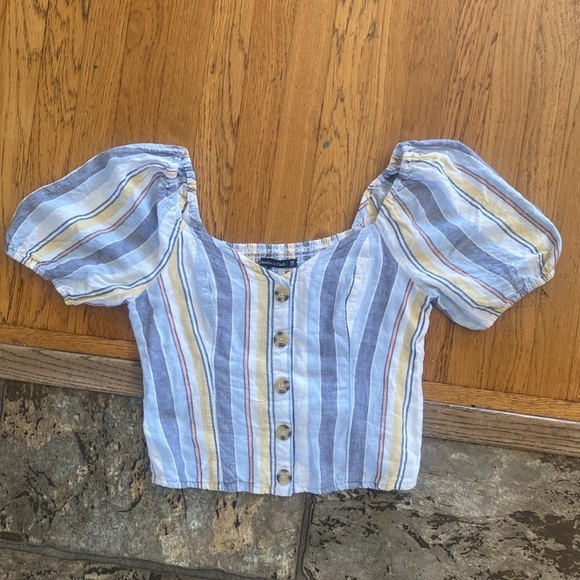 Abercrombie & Fitch Striped Puff Sleeve Button Down Size XS - Picture 2 of 12